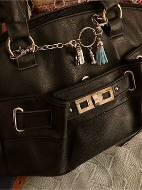 Jaclyn Smith Black Satchel with Silver Hardware